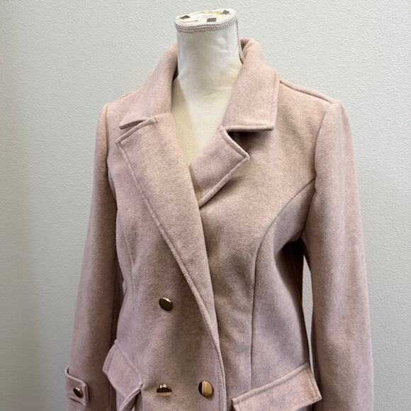 Haute Monde Los Angeles Woven Beige Trench Over Pea Coat Jacket Size Large - Picture 2 of 15